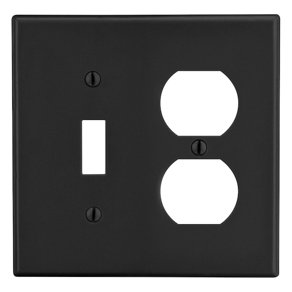 Hubbell Wiring Device-Kellems Wallplate, Mid-Size 2-Gang, 1) Duplex 1) Toggle, Black PJ18BK - main